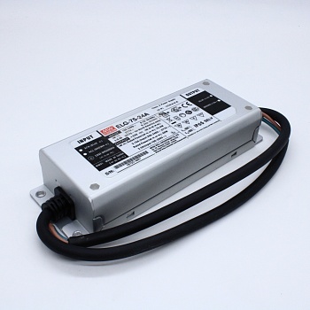 ELG-75-24A - AC-DC, 75.6Вт, IP65, вход 100…305В AC, 47…63Гц/142…431В DC, ККМ, выход 12…24В/3.15А, изоляция 3750В AC, в кожухе 180х63х35,5мм, -40…+85°С (корпус), рег. выхода