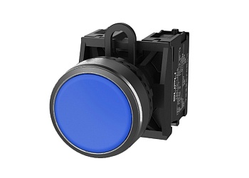 Кнопка плоская (синяя) TS2010-0AM40 - Кнопка круглая плоская, без блокировки, без подсветки, пластиковое переднее кольцо, без контактной группы, диаметр головки кнопки 29,5 мм, диаметр посадочного отверстия: 22 мм, цвет: синий
