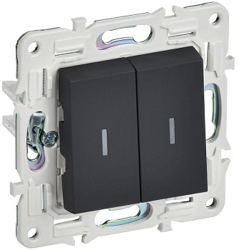 SKANDY Выключатель 2-клавишный проходной с индикацией 10А SK-V10G графит IEK SK-V22-1-10-K53