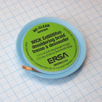 Оплетка с флюсом для удаления припоя 2.2 - Впитывающая припой медная плетеная лента с безотмывочным флюсом, ширина 2.2мм, длина 1.6м
