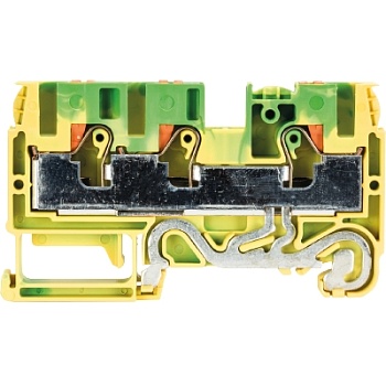 Клемма WTP 6/10 D1/2 PE - Заземляющая клемма, 3 точки подключения, тип фиксации провода: push in, номинальное сечение: 6/10 мм кв., 1000V, ширина: 8 мм, цвет: желто-зеленый, тип монтажа: DIN 35