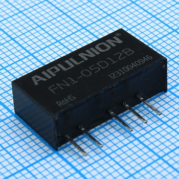 FN1-05D12B - DC/DC, 1Вт, вход 4.5…5.5В, выход ±12В/±0.042А, изоляция 1500В DC, КПД 78…80%, максимальная емкостная нагрузка не более 250мкФ, SIP7, 19.5x6x10мм, -40…85°C, пластик