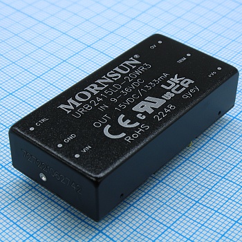 URB2415LD-20WR3 - DC/DC, 20Вт, вход 9…36В, выход 15В/1.33А, изоляция 1500В DC, КПД 88…90%, максимальная емкостная нагрузка не более 1000мкФ, вход On/Off, 2x1", 50.8x25.4x11.8мм, -40…85°C, металл