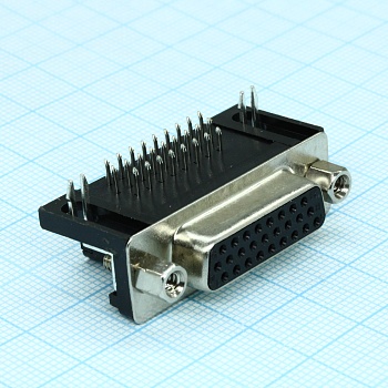 DS1038-26FBNSIA74-0CC - D-SUB разъем высокой плотности, пайка на плату, прямой угол, розетка