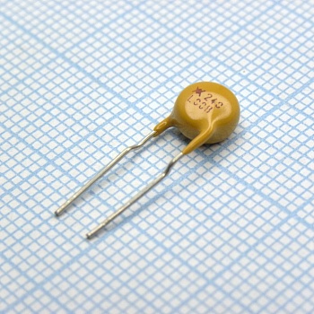 LVR008NS - Самовосстанавливающийся предохранитель PTC 0.08A(hold) 0.19A(trip) 240VDC/240VAC 0.9W 10s 7.4Ohm Radial 7.2 X 4.6mm прямые выводы