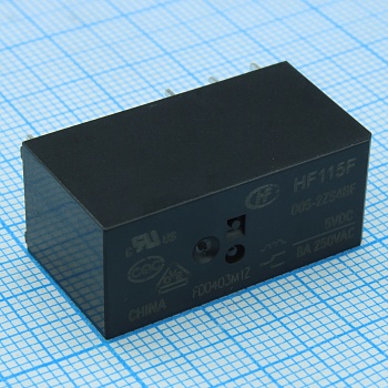 HF115F/005-2ZS4BF - Реле силовое, 8 A, 5 В, две группы на переключение (29x12.7x15.7)мм монтаж в отверстие