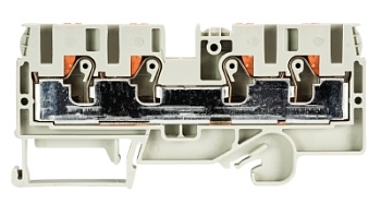Клемма WTP 6/10 D2/2 - Проходная клемма, 4 точки подключения, тип фиксации провода: push in, номинальное сечение: 6/10 мм кв., 57A, 1000V, ширина: 8 мм, цвет: серый, тип монтажа: DIN 35