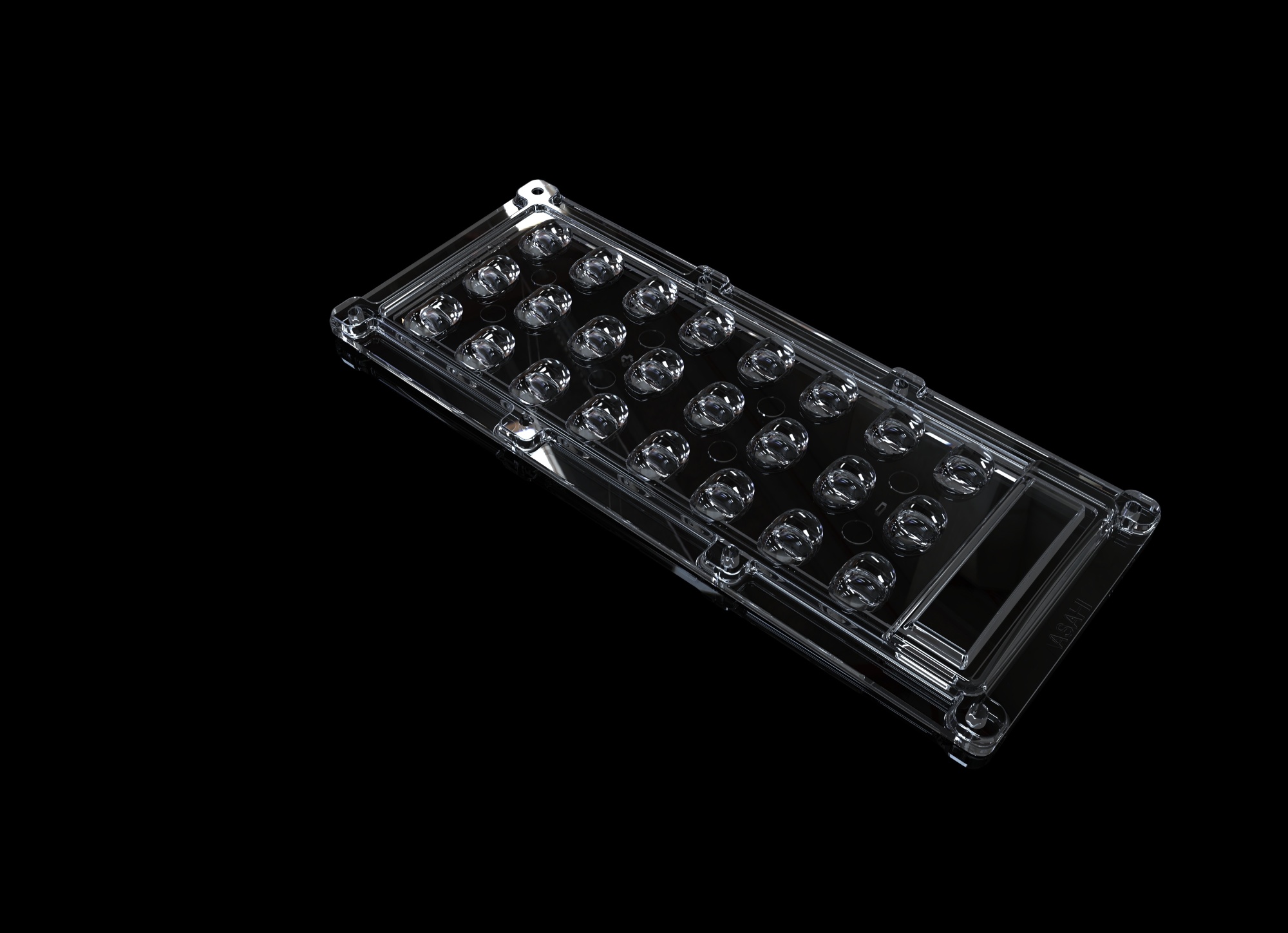 ALST173D24LEDT2M - Групповая прямоугольная линза 3x8 на 24 светодиода 3030/3535/5050, эфф=90%, диаграмма T2, 173x71.4mm   H:9.3mm, PMMA