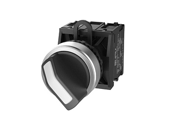 Селекторный переключатель (черный) TS2520-1AC60-S20 - Переключатель, короткая ручка, 3-х позиционный, пружинный самовозврат из 2 положений, без подсветки, алюминиевое переднее кольцо, с мгновенным нажатием, с контактной группой 2NO, диаметр головки кнопки