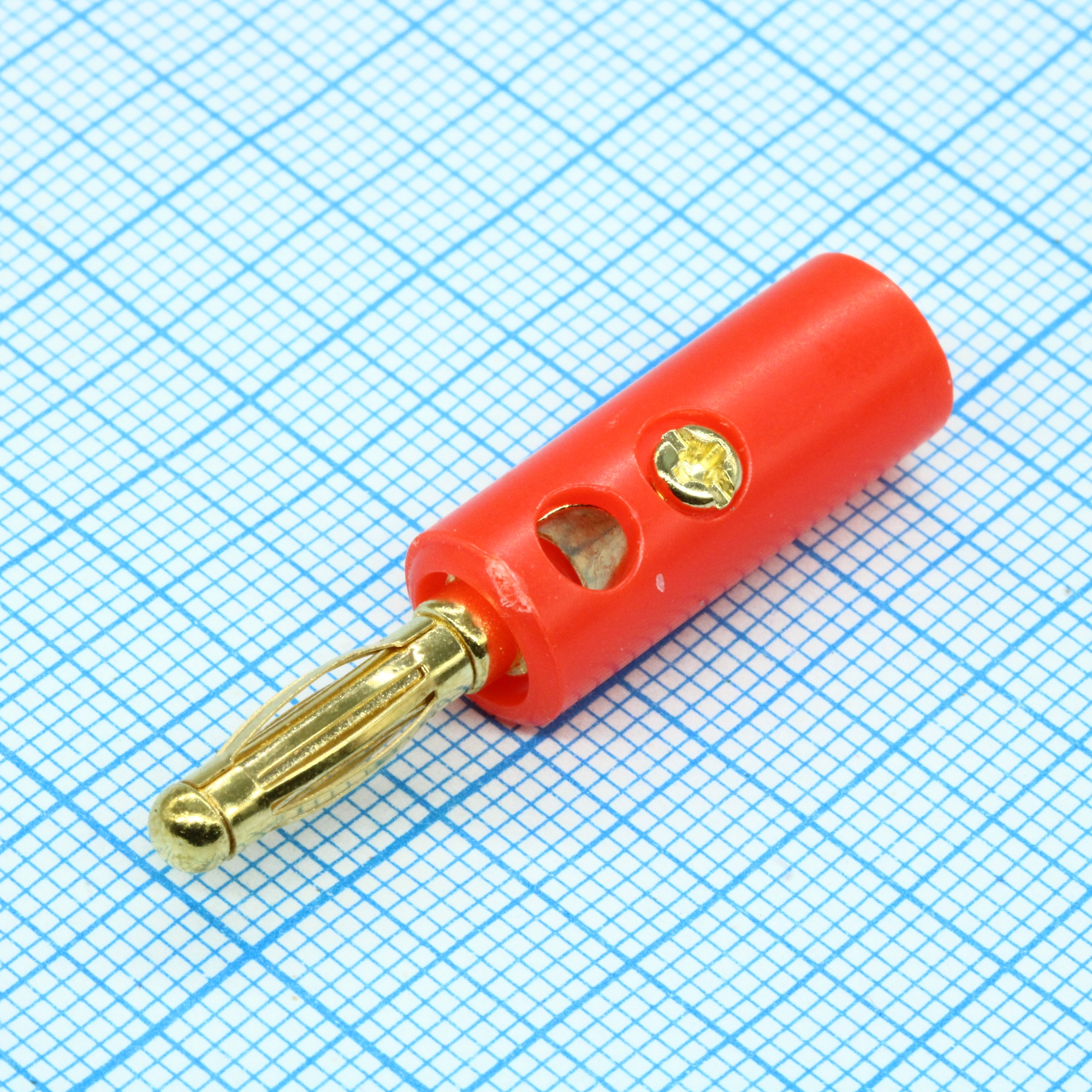 10-0015 GOLD RED - Штекер BANANA PLUG  красный (зол.)