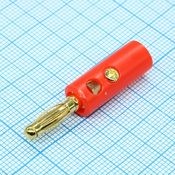 10-0015 GOLD RED - Штекер BANANA PLUG  красный (зол.)