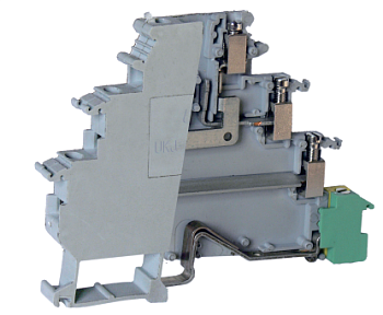 Этажная клемма UKJ-VIOK1.5-D/TG/D/JD - Этажная клемма, с заземлением, 4 этажа, тип фиксации провода: винтовой, номинальное сечение: 2,5 мм кв., 8A, 250V, ширина: 6,2 мм, цвет: серый тип монтажа: