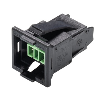 Разъем GESIS BST14i2F B1 R S GN01 - Розеточный разъем в панель, 2 полюса, пружинная фиксация, SELV, KNX, номинальное напряжение: 50V, номинальный ток: 3A, цвет корпуса: черный, цвет контактной вставки: зеленый, серия gesis BST14i2