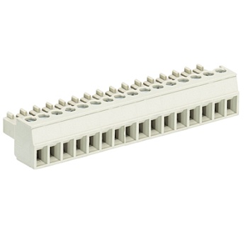 Розетка Wiecon 8813 B / 16 OB - Розеточный разъем, угловой, на кабель, шаг 3,81 мм, 16 полюсов, номинальное сечение: 1,5 мм кв., винтовая фиксация провода, 250V, 8А, без маркировки, цвет: серый, серия 8813 B