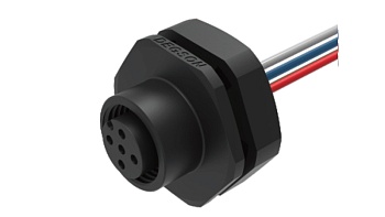 Розеточный разъем SD-M12A-04P-FF-SH8E50 - Розеточный разъем в панель, 4 полюса, M12, гайка сзади, с проводом, A-Code, сечение проводовников: 0.34 мм кв., (цвет проводовников: коричневый, белый, синий, черный), 4А, 250V, M16*1.5 пластик