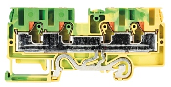 Клемма WTP 6/10 D2/2 PE - Заземляющая клемма, 4 точки подключения, тип фиксации провода: push in, номинальное сечение: 6/10 мм кв., 1000V, ширина: 8 мм, цвет: желто-зеленый, тип монтажа: DIN 35