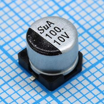 TS13CA1A101MFT000R - SMD Конденсатор алюминиевый электролитический 10В, 100мкФ ±20%, размер 6.3 X 5.8мм, 0.44 Ом, 230мА, 2000ч, 105С
