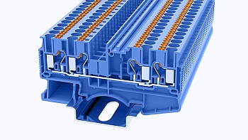 Проходная клемма DS2.5-QU-01P-12 - Проходная клемма, 4 точки подключения, тип фиксации провода: Push-in, номинальное сечение: 2.5 мм кв., 24A, 800V, ширина: 5,2 мм, цвет: синий, втычная перемычка, тип монтажа: DIN35