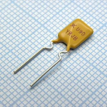 RUEF090 - Самовосстанавливающийся предохранитель PTC 0.9A(hold) 1.8A(trip) 30V 100A 0.6W 5.9s 0.07Ohm Radial 7.4 X 3 X 12.2mm Bag