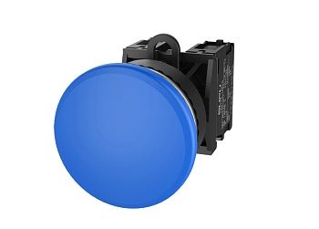 Кнопка грибовидная (синяя) TS2520-0FM40-S10 - Кнопка грибовидная, без блокировки, без подсветки, алюминиевое переднее кольцо, с мгновенным нажатием, с контактной группой 1NO, диаметр головки кнопки 40 мм, диаметр посадочного отверстия: 22 мм, цвет: синий