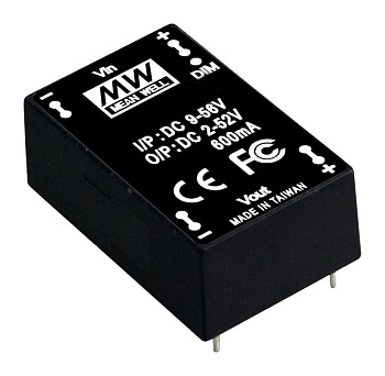 LDD-1200H - DC/DC LED понижающий, вход 9…52В, выход 2…46В/1.2А, КПД до 97%, вход On/Off/DIMM, 31.8x20.3x12.2мм, DIP, -40…71°C, пластик