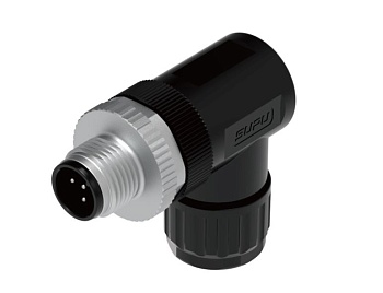 Вилочный разъем на кабель M12A05Z-MAARAUA - Вилочный разъем на кабель, 5 полюсов, M12, угловой, винтовая фиксация провода, A-Code, диаметр кабеля: 3,5-6,0 мм, 4А, 60V, корпус из пластика, резьбовое соединение: цинк, неэкранированный