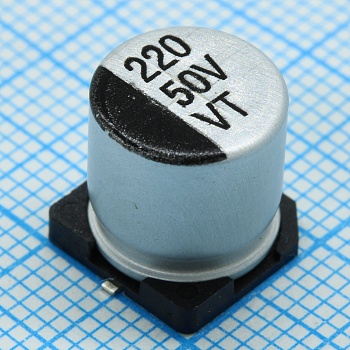 VT221M1HBKJ1010VBK - Конденсатор алюминиевый электролитический 50В 220мкФ ±20%, SMD 10*10.5мм 220мА 2000ч, -55…+105°C