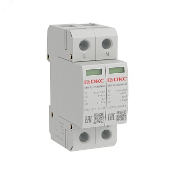 УЗИП, тип 3, 2 полюса, Imax 20kA, со сменным      модулем, Un 440V SPD-T3-2N20P440