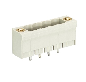 Вилка Wiecon 8213 S / 4 GF OB - Вилочный разъем, вертикальный, на плату, с монтажными фланцами, шаг 5,08 мм, 4 полюса, фиксация на плате пайкой, 400V, 12А, без маркировки, цвет: серый, серия 8213 S GF