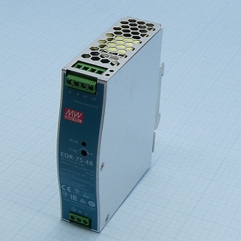 EDR-75-48 - AC-DC, 76.8Вт, вход 90…264V AC, 47…63Гц /127…370В DC, выход 48В/1.6A, рег. вых 48…55В, изоляция 3000В AC, в кожухе на DIN-рейку 32х125.2х102мм, -20…+60°С