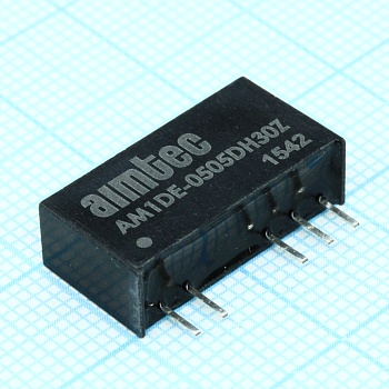 AM1DE-0505DH30Z - DC/DC, 1Вт, вход 4.5…5.5В, выход ±5В/±0.1А, изоляция 3000В DC, КПД 80%, максимальная емкостная нагрузка не более ±100мкФ, SIP7, 19.5x6x10мм, -40…105°C, пластик