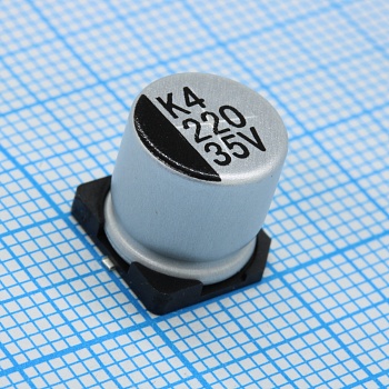 CK035M221G10PKKKV00R - Конденсатор электролитический для поверхностного монтажа 35В 220мкФ ±20%, 450mA, 2000часов, 105С лента на катушке