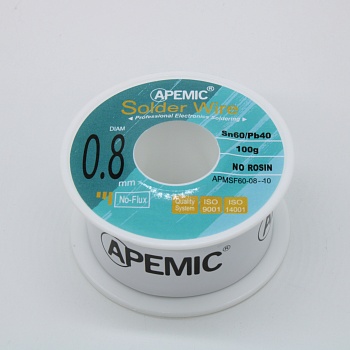 Припой Sn60Pb40 0.8мм 100гр без флюса - Припой проволочный без канифоли ПОС61 0.8мм 100гр. катушка