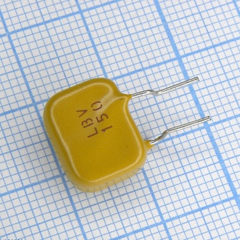 LBV150F - Самовосстанавливающийся предохранитель PTC 0.15A(hold) 0.3A(trip) 600VAC 3A 1W 8s 6Ohm Radial 13.5 X 12.6 X 6.5mm