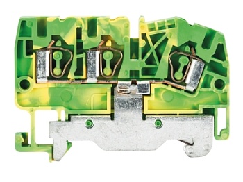 Клемма сдв. заземл. WKF 2.5 D1/2/SL/35 - Заземляющая клемма, 3 точки подключения, тип фиксации провода: пружинный, номинальное сечение: 2,5 мм кв., 800V, ширина: 5 мм, цвет: желто-зеленый, тип монтажа: DIN 35