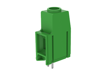 Клемма на плату MC-TH/F10.16H01C - Клемма, горизонтальный подвод кабеля, на плату, шаг: 10.16 мм, 1 полюс, фиксация провода винтовая, исполнение: два вывода на полюс, 1000V, 76A, цвет: зеленый