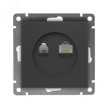 Розетка компьютерная+телефонная UNIVersal серия Афина, с/у, 1А, RJ45, RJ12, графит (еврослот), механизм A0052-Gr