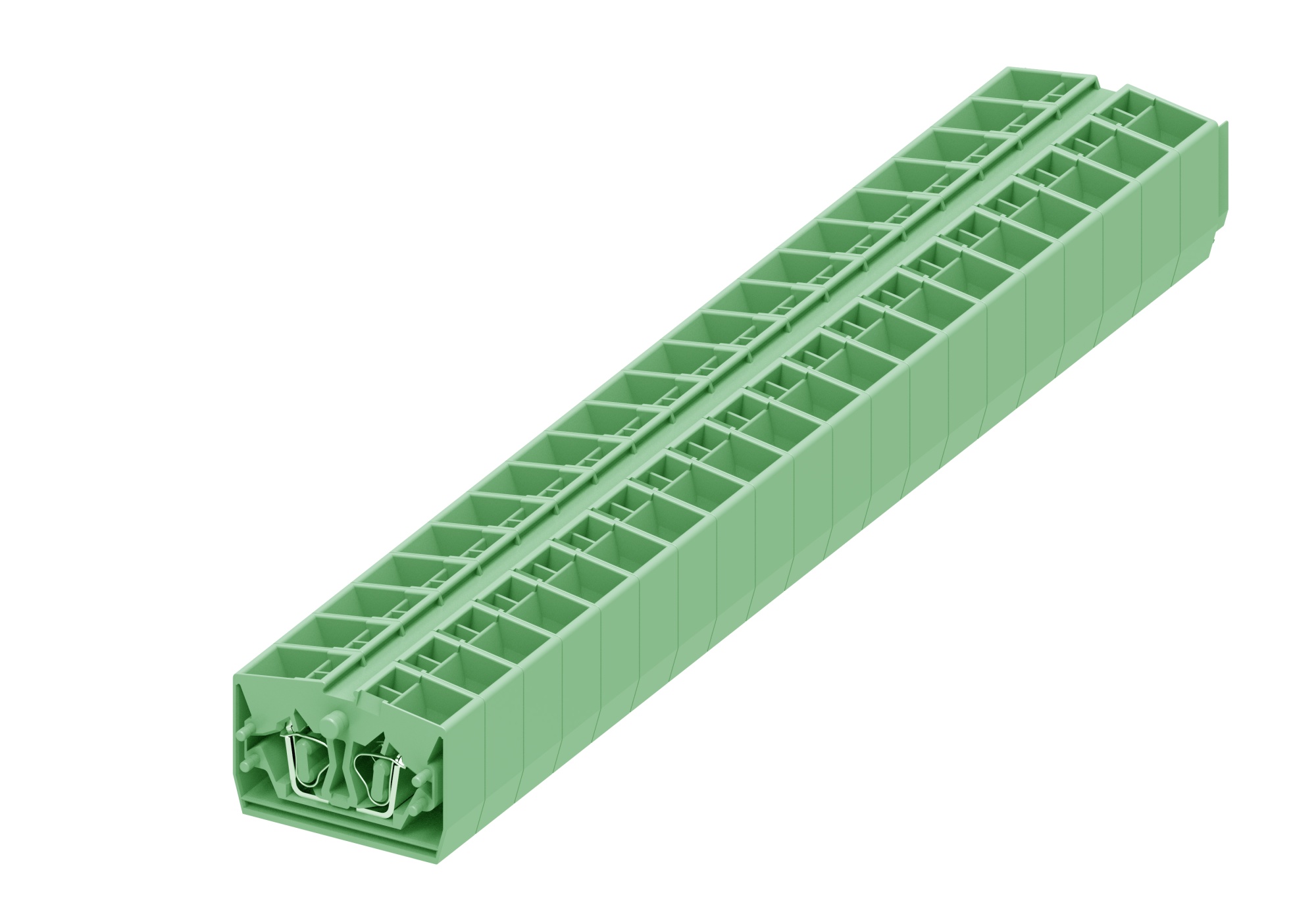 Клемма мини 254356 - Мини клемма, верхний подвод кабеля, 4 точки подключения в клемме, тип фиксации провода: пружинный, номинальное сечение: 2,5 мм кв., 24A, 800V, цвет: зеленый, тип монтажа: без фиксации