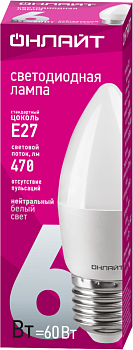 Лампа светодиодная 71 631 OLL-C37-6-230-4K-E27-FR 6Вт свеча 4000К нейтр. бел. E27 470лм 220-240В 71631