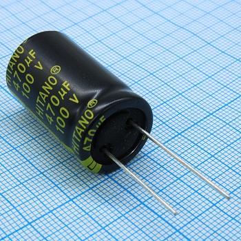 EXR471M2AB - Конденсатор алюминиевый электролитический 470мкФ 100В ±20% (18 X 32мм) радиальный 7.5мм 0.076Ом 1907мА 5000час 105°С россыпь