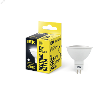Лампа светодиодная 9Вт MR16 софит 4000К нейтр. бел. GU5.3 230В IEK LLE-MR16-9-230-40-GU5