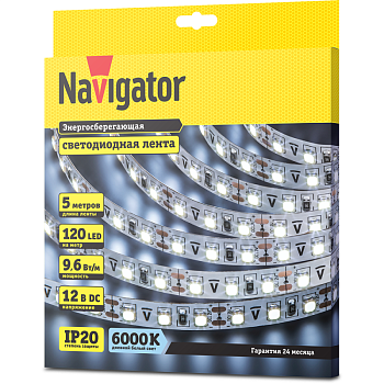 Лента светодиодная 71 764 NLS-3528CW120-9.6-IP20-12V R5 9.6Вт/м (уп.5м) 71764
