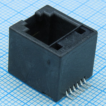 855135002 - Розетка на плату RJ-12 6 контактов шаг 1.02мм угловая монтаж в отверстие 6 терминалов 1 порт лента на катушке