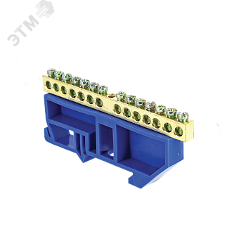 Шина нулевая N 6х9 14 отвер. латунь син. изолятор на DIN-рейку PROxima sn0-63-14-d