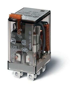 Реле миниатюрное силовое электромеханич. монтаж в розетку или наконечники Faston (4.8х0.5мм) 2CO 12А AgNi 230В AC RTI опции: кнопка тест + мех. индикатор 563282300040