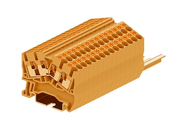 Проходная клемма TPS2.5-4-OG - Проходная клемма, угловая, 4 точки подключения, тип фиксации провода: push-in, номинальное сечение: 2,5 мм кв., 24A, 800V, ширина: 5,2 мм, цвет: оранжевый, тип монтажа: DIN 35