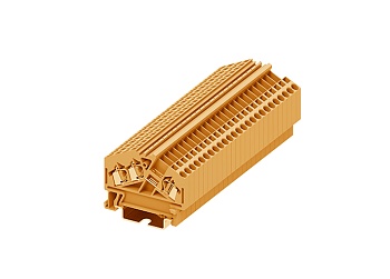 Проходная клемма 225962 - Проходная клемма, TA2.5, угловая, 3 точки подключения, тип фиксации провода: пружинный, номинальное сечение: 2,5 мм кв., 24A, 800V, ширина: 5 мм, цвет: оранжевый, тип монтажа: DIN