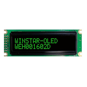 WEH001602DGPP5N00100 - OLED символьный 16х2 (1602D), COB, зеленый, 8-битный паралл. интерфейс, VDD =5В, -40...+80С