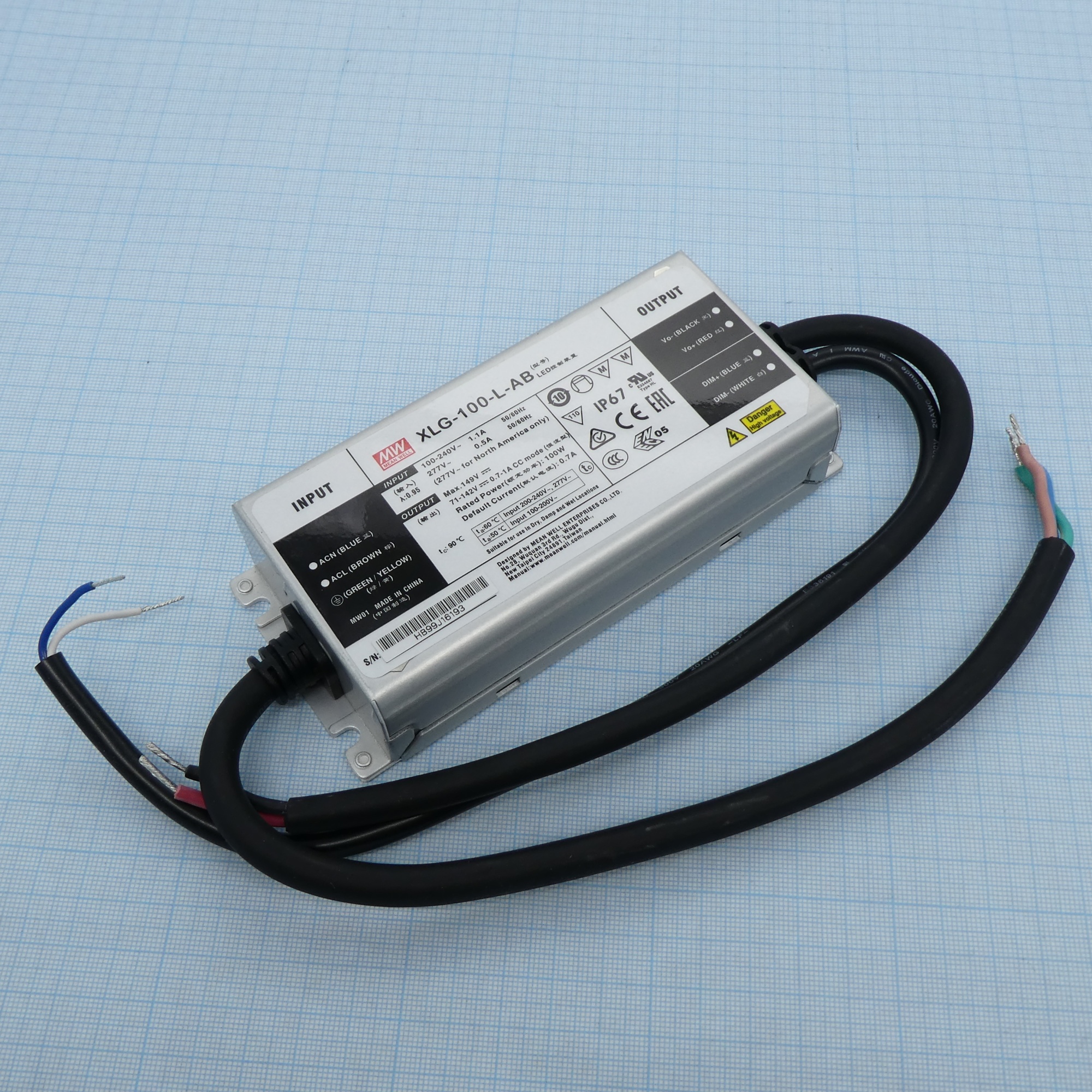 XLG-100-L-AB - AC-DC, 100Вт, стабилизатор тока, IP67, вход 90…305В AC