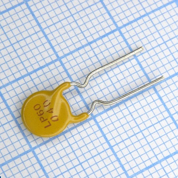 LP60-040F - Самовосстанавливающийся предохранитель PTC 0.4A(hold) 0.8A(trip) 60V 40A 0.66W 3.8s 0.52Ohm Radial 7.7 X 3.1mm, Bulk